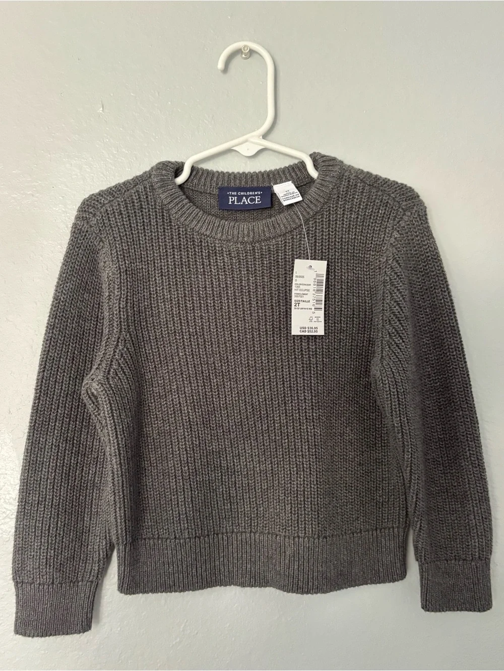 The Children's Place Gray Ribbed Crewneck Sweater